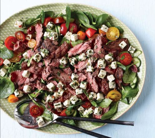 GreekSpinachFlapSteakSalad